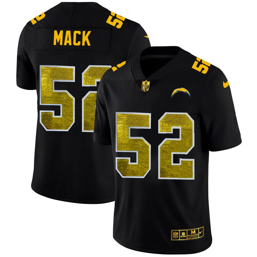 Los Angeles Chargers #52 Khalil Mack Men's Black Golden Sequin Vapor Limited Jersey
