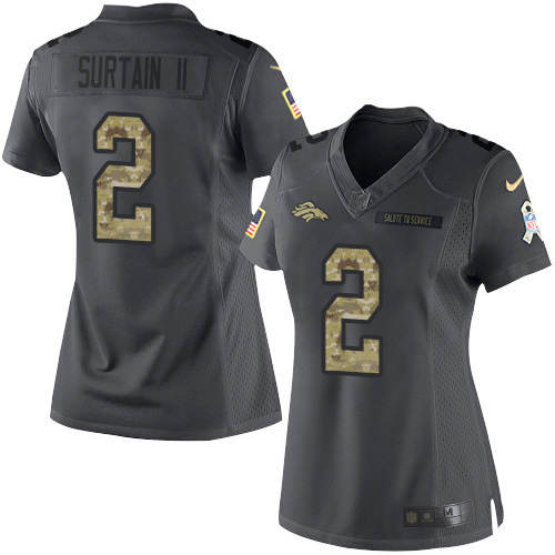 Broncos #2 Patrick Surtain II Black Women's Stitched Limited 2016 Salute To Service Jersey