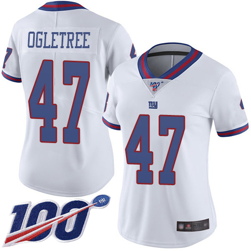 New York Giants #47 Alec Ogletree White Women's Stitched Limited Rush 100th Season Jersey Womens