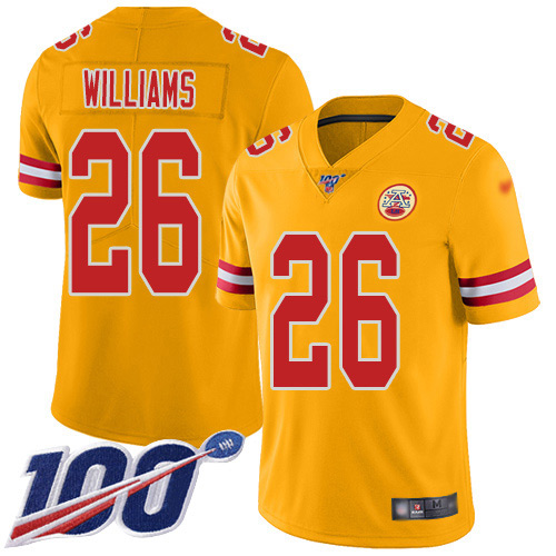 Kansas City Chiefs #26 Damien Williams Gold Men's Stitched Limited Inverted Legend 100th Season Jersey Men's