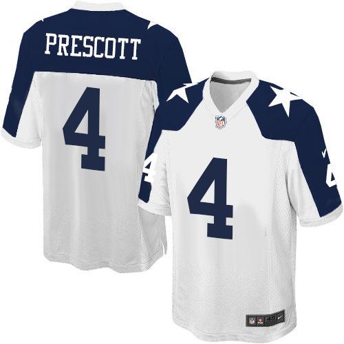 Cowboys #4 Dak Prescott White Thanksgiving Throwback Youth Stitched Elite Jersey