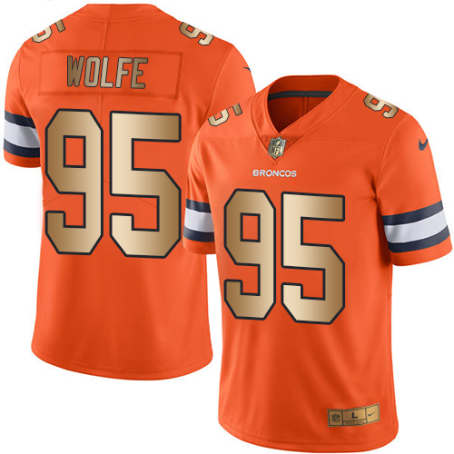 Denver Broncos #95 Derek Wolfe Orange Men's Stitched Limited Gold Rush Jersey Men's