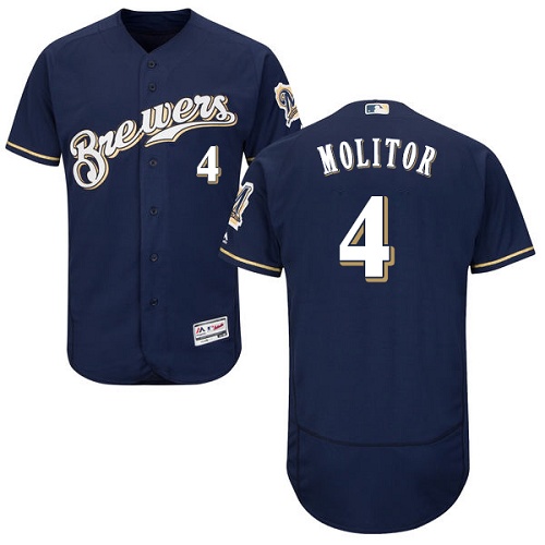 Milwaukee Brewers #4 Paul Molitor Navy Blue Flexbase Authentic Collection Stitched Jersey Men's