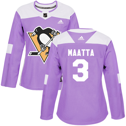 Adidas Pittsburgh Penguins #3 Olli Maatta Purple Authentic Fights Cancer Women's Stitched Jersey Womens