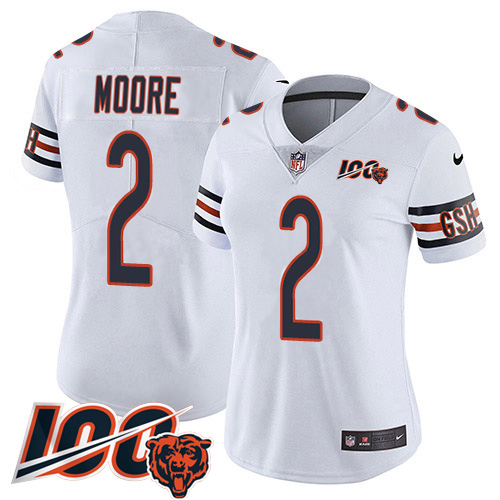 Bears #2 D.J. Moore White Alternate Women's Stitched Vapor Untouchable Limited 100th Season Jersey