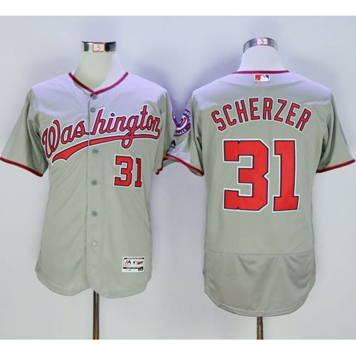 Washington Nationals #31 Max Scherzer Grey Flexbase Authentic Collection Stitched Jersey Men's