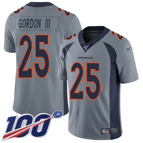 Denver Broncos #25 Melvin Gordon III Gray Men's Stitched Limited Inverted Legend 100th Season Jersey Men's