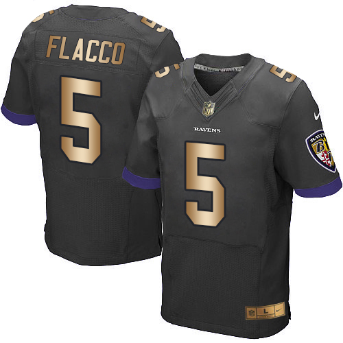 Baltimore Ravens #5 Joe Flacco Black Alternate Men's Stitched New Elite Gold Jersey Men's