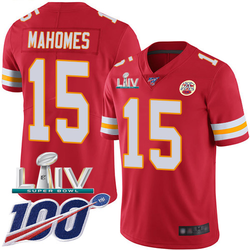 Chiefs #15 Patrick Mahomes Red Super Bowl LIV 2020 Team Color Men's Stitched 100th Season Vapor Untouchable Limited Jersey
