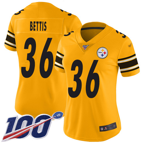 Steelers #36 Jerome Bettis Gold Women's Stitched Limited Inverted Legend 100th Season Jersey