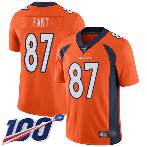 Denver Broncos #87 Noah Fant Orange Men's Stitched 100th Season Vapor Limited Jersey Men's