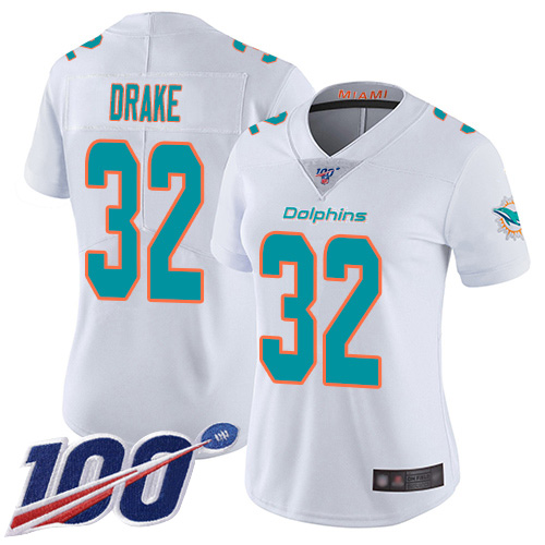Miami Dolphins #32 Kenyan Drake White Women's Stitched 100th Season Vapor Limited Jersey Womens