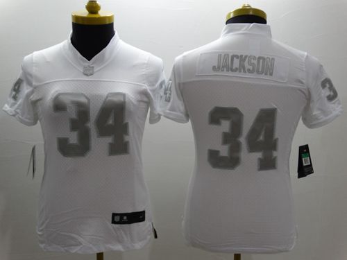 Raiders #34 Bo Jackson White Women's Stitched Limited Platinum Jersey