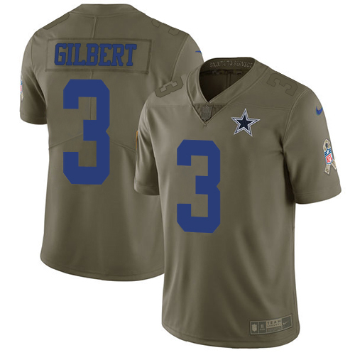 Dallas Cowboys #3 Garrett Gilbert Olive Youth Stitched Limited 2017 Salute To Service Jersey Youth