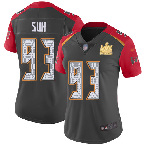 Tampa Bay Buccaneers #93 Ndamukong Suh Gray Women's Super Bowl LV Champions Patch Stitched Limited Inverted Legend Jersey Womens