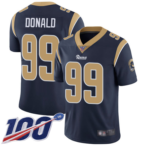 Rams #99 Aaron Donald Navy Blue Team Color Men's Stitched 100th Season Vapor Limited Jersey