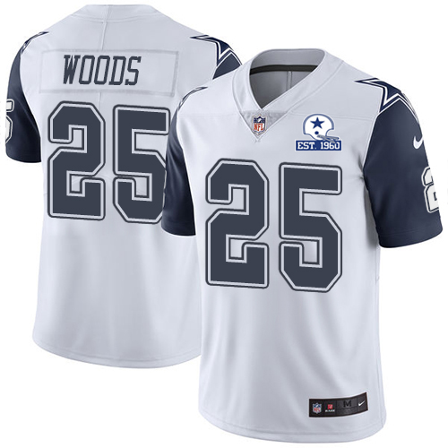 Dallas Cowboys #25 Xavier Woods White Men's Stitched With Established In 1960 Patch Limited Rush Jersey Men's
