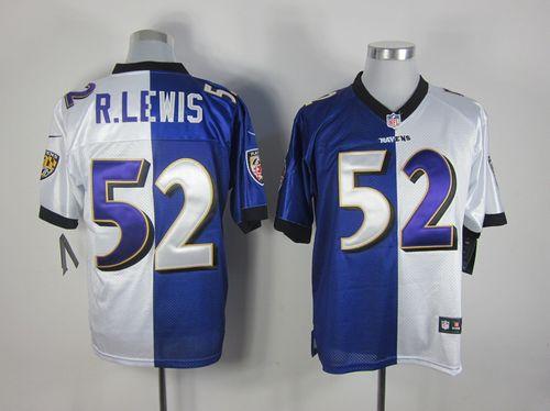 Ravens #52 Ray Lewis Purple/White Men's Stitched Elite Split Jersey