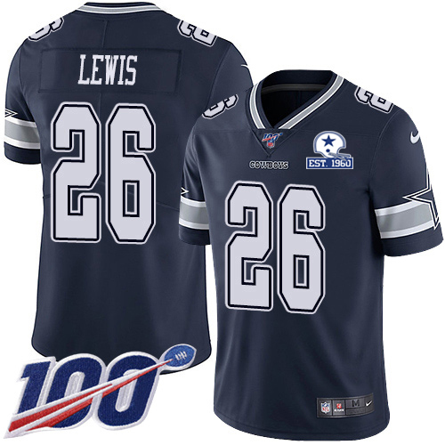 Dallas Cowboys #26 Jourdan Lewis Navy Blue Team Color Men's Stitched With Established In 1960 Patch 100th Season Vapor Untouchable Limited Jersey