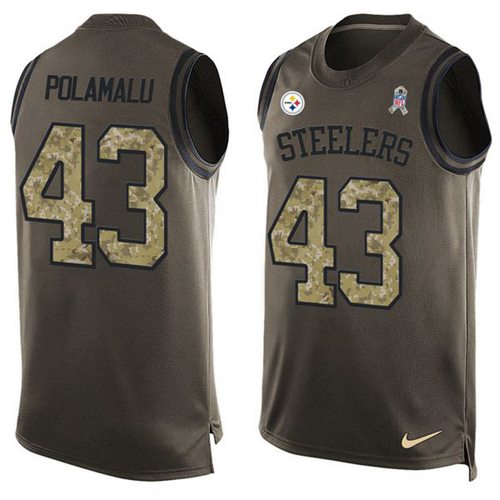 Steelers #43 Troy Polamalu Green Men's Stitched Limited Salute To Service Tank Top Jersey