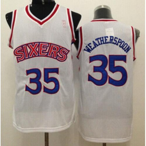 Philadelphia 76ers #35 Clarence Weatherspoon White Throwback Stitched Jersey Mens