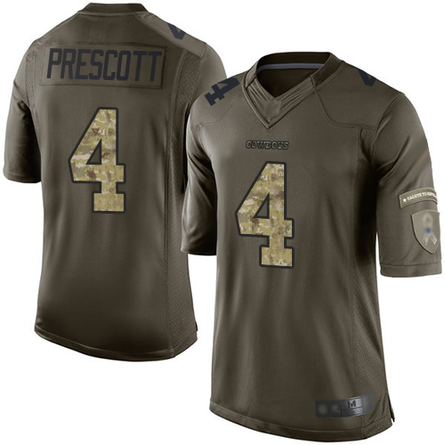 Cowboys #4 Dak Prescott Green Youth Stitched Limited 2015 Salute To Service Jersey