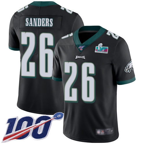 Eagles #26 Miles Sanders Black Super Bowl LVII Patch Alternate Youth Stitched 100th Season Vapor Limited Jersey
