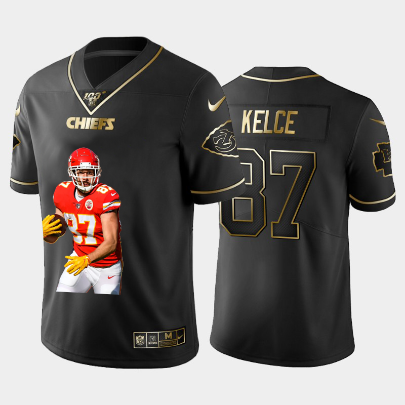 Kansas City Chiefs #87 Travis Kelce Team Hero Vapor Limited 100 Jersey Black Golden