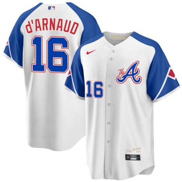 Men's Youth Women's Atlanta Braves #16 Travis d'Arnaud White 2023 City Connect Cool Base Jersey