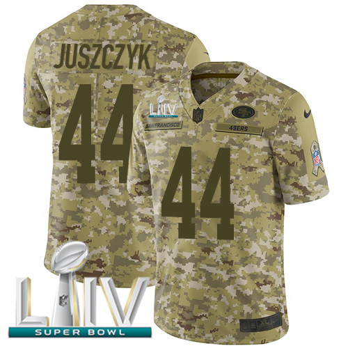 49ers #44 Kyle Juszczyk Camo Super Bowl LIV 2020 Men's Stitched Limited 2018 Salute To Service Jersey