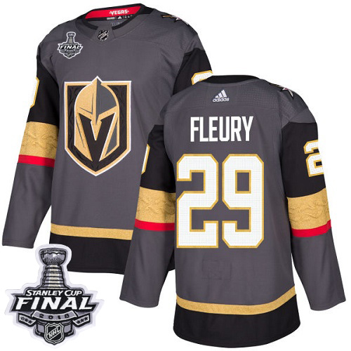 Adidas Golden Vegas Golden Knights #29 Marc-Andre Fleury Grey Home Authentic 2018 Stanley Cup Final Stitched Jersey Men's