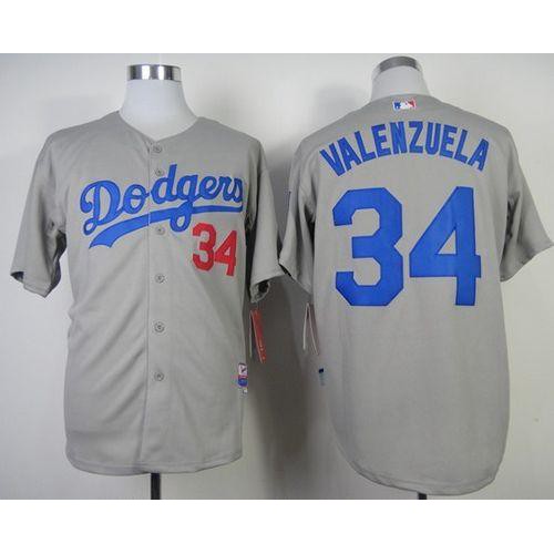 Los Angeles Dodgers #34 Fernando Valenzuela Stitched Grey Cool Base Jersey Men's