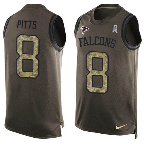 Falcons #8 Kyle Pitts Green Men's Stitched Limited Salute To Service Tank Top Jersey