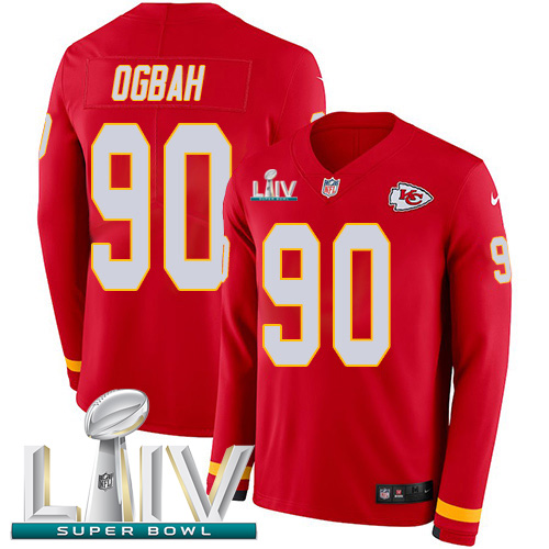 Kansas City Chiefs #90 Emmanuel Ogbah Red Super Bowl LIV 2020 Team Color Youth Stitched Limited Therma Long Sleeve Jersey Youth