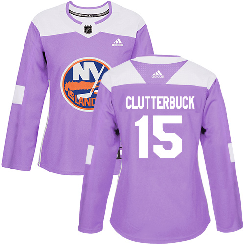 Adidas New York Islanders #15 Cal Clutterbuck Purple Authentic Fights Cancer Women's Stitched Jersey Womens