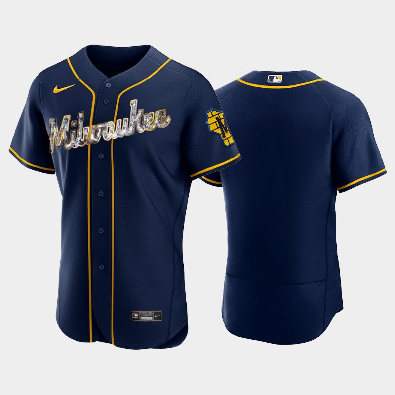 Milwaukee Brewers Blank Men's Diamond Edition Jersey - Navy