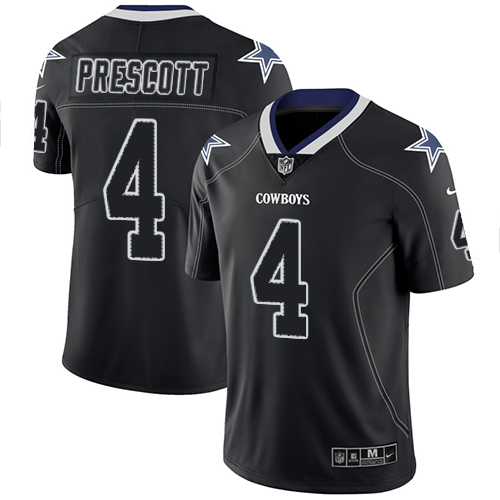 Cowboys #4 Dak Prescott Lights Out Black Men's Stitched Limited Rush Jersey