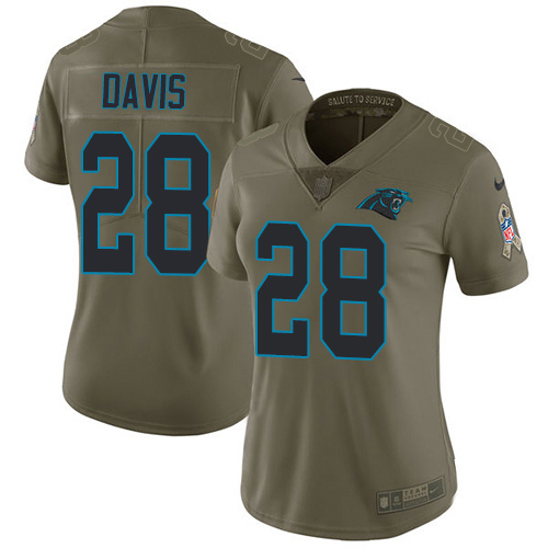 Carolina Panthers #28 Mike Davis Olive Women's Stitched Limited 2017 Salute To Service Jersey Womens