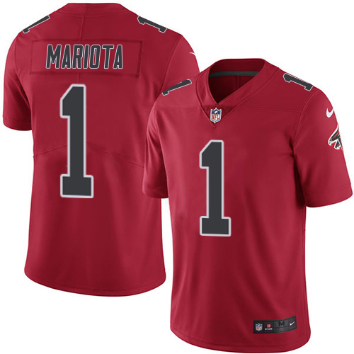 Falcons #1 Marcus Mariota Red Men's Stitched Limited Rush Jersey