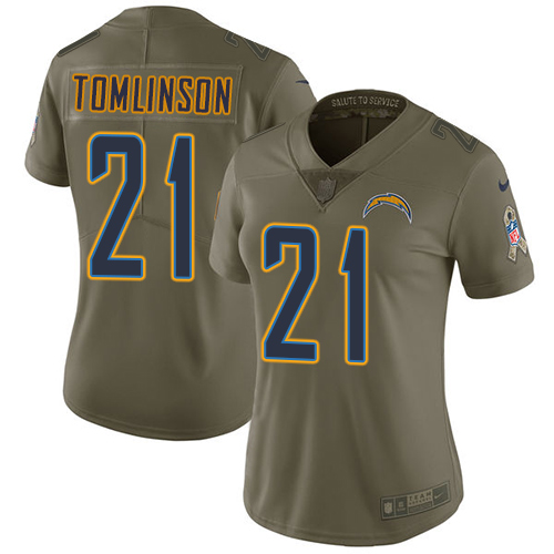 Chargers #21 LaDainian Tomlinson Olive Women's Stitched Limited 2017 Salute To Service Jersey
