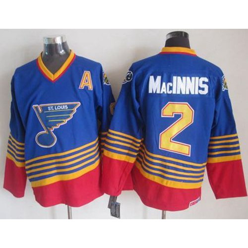 St. Louis Blues #2 Al MacInnis Light Blue/Red CCM Throwback Stitched Jersey Men's