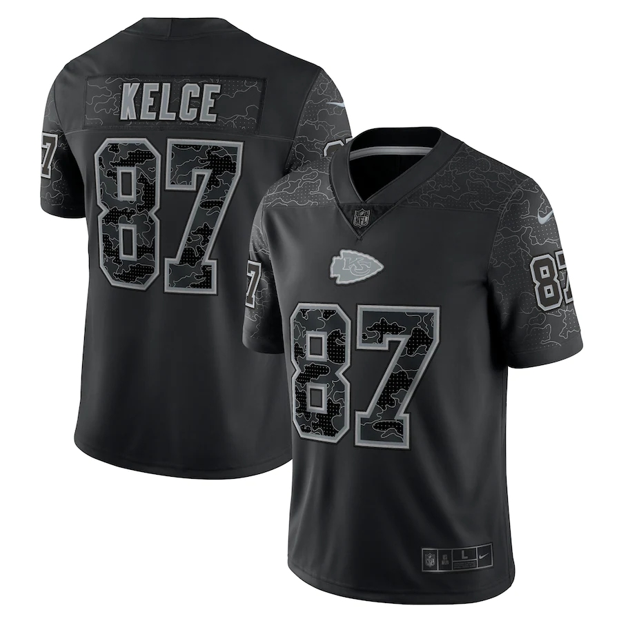 Kansas City Chiefs #87 Travis Kelce Black Men's Black Reflective Limited Jersey