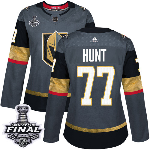 Adidas Golden Vegas Golden Knights #77 Brad Hunt Grey Home Authentic 2018 Stanley Cup Final Women's Stitched Jersey Womens