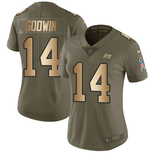 Buccaneers #14 Chris Godwin Olive/Gold Women's Stitched Limited 2017 Salute To Service Jersey
