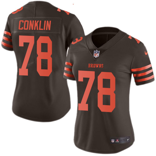 Cleveland Browns #78 Jack Conklin Brown Women's Stitched Limited Rush Jersey Womens