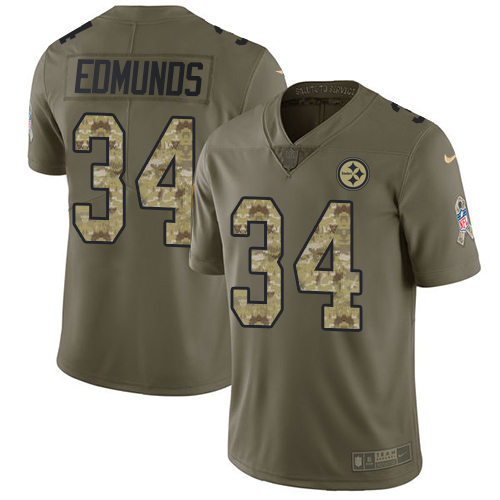 Pittsburgh Steelers #34 Terrell Edmunds Olive/Camo Youth Stitched Limited 2017 Salute to Service Jersey Youth