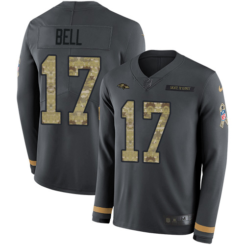 Baltimore Ravens #17 Le'Veon Bell Anthracite Salute to Service Youth Stitched Limited Therma Long Sleeve Jersey Youth
