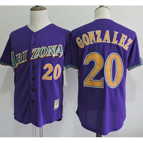 Mitchell And Ness Arizona Diamondbacks #20 Luis Gonzalez Purple Throwback Stitched Jersey Men's