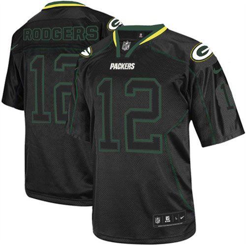Packers #12 Aaron Rodgers Lights Out Black Youth Stitched Elite Jersey