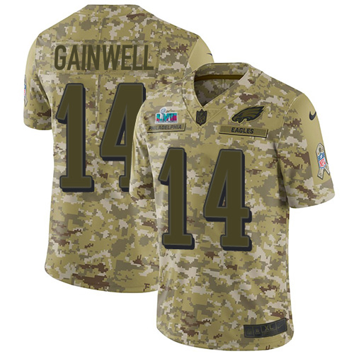 Eagles #14 Kenneth Gainwell Camo Super Bowl LVII Patch Men's Stitched Limited 2018 Salute To Service Jersey